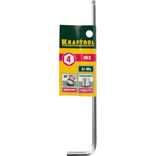 KRAFTOOL HEX-Ball 4 мм, шестигранный ключ с шаром, Cr-Mo (27437-4)