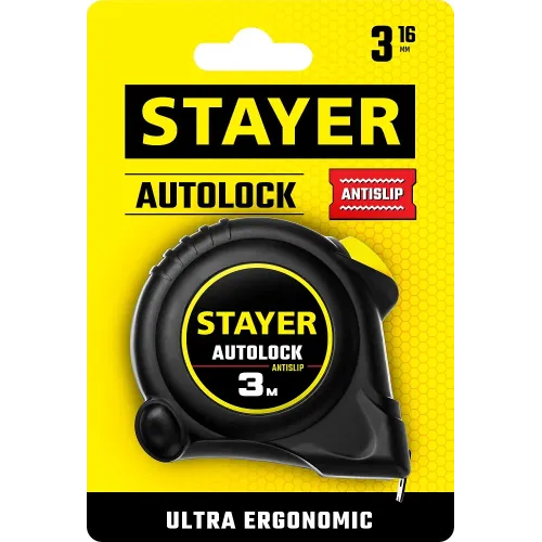 STAYER AutoLock, 3 м х 16 мм, рулетка с автостопом (2-34126-03-16)