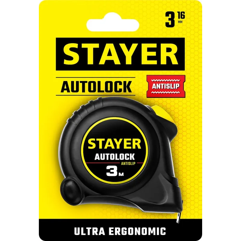 STAYER AutoLock, 3 м х 16 мм, рулетка с автостопом (2-34126-03-16)