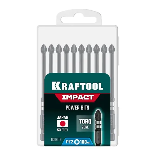 KRAFTOOL Impact PZ 2, 100 мм, 10 шт, ударные биты (26193-2-100-S10)