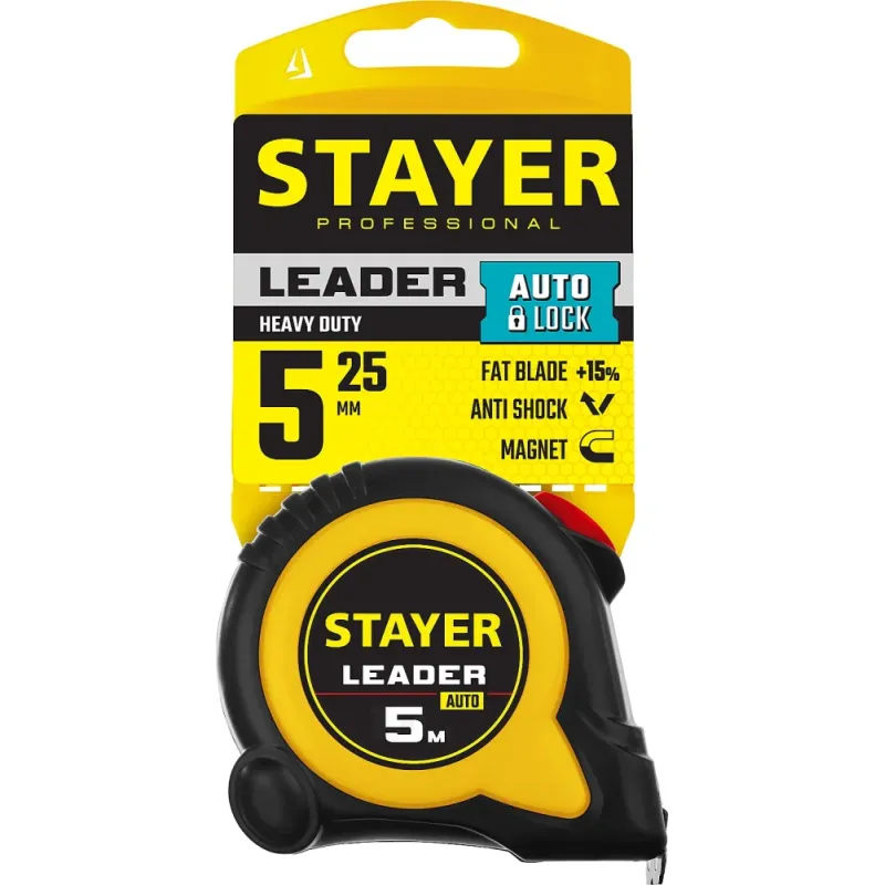 STAYER Leader, 5 м х 19 мм, рулетка с автостопом, Professional (3402-05-19)