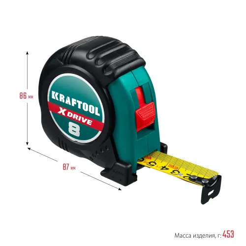 KRAFTOOL X-Drive, 8 м х 25 мм, рулетка (34122-08)
