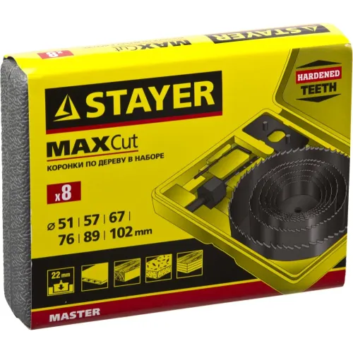 STAYER Maxcut, 6 шт, 51-102 мм, набор кольцевых коронок по дереву (29600-H8)