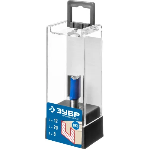 ЗУБР 12 x 19 мм, хвостовик 8 мм, фреза пазовая прямая с нижними подрезателями, Профессионал (28755-12-19)