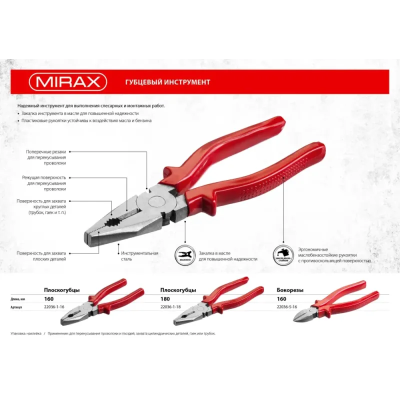 MIRAX 180 мм, плоскогубцы (22036-1-18)