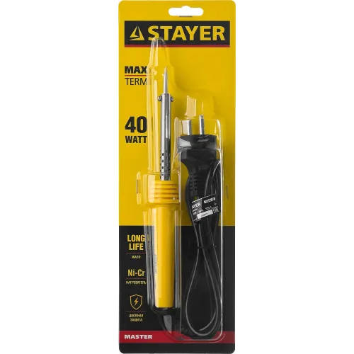 STAYER MAXTerm, 40 Вт, конус, электропаяльник с пластиковой рукояткой (55305-40)