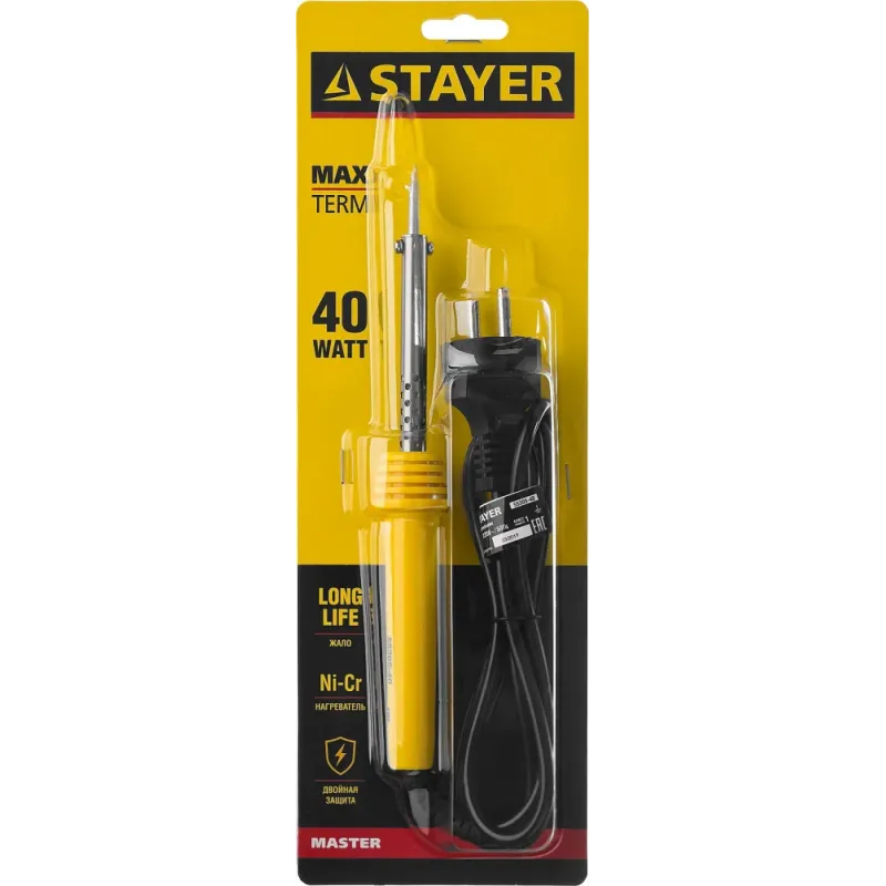 STAYER MAXTerm, 40 Вт, конус, электропаяльник с пластиковой рукояткой (55305-40)