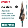 KRAFTOOL COBALT 4-32мм, 15 ступеней, азотирование, винтовая спираль, сверло ступенчатое(29691-4-32-15)