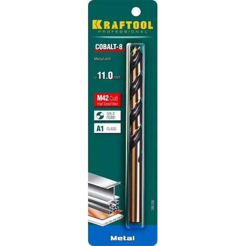 KRAFTOOL COBALT-8, 11.0 х 142 мм, сталь М42, HSS-Co(8%), сверло по металлу (29656-11)