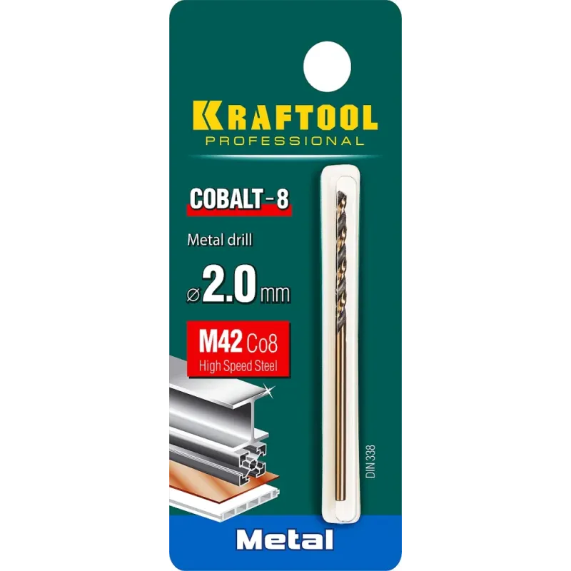 KRAFTOOL COBALT-8, 2.0 х 49 мм, сталь М42, HSS-Co(8%), сверло по металлу (29656-2)