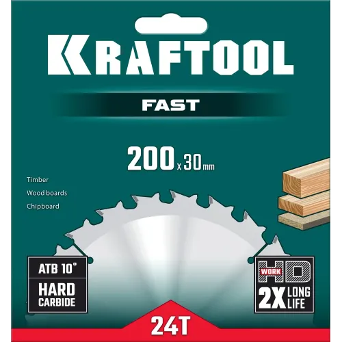 KRAFTOOL Fast, 200 х 30 мм, 24Т, пильный диск по дереву (36950-200-30)