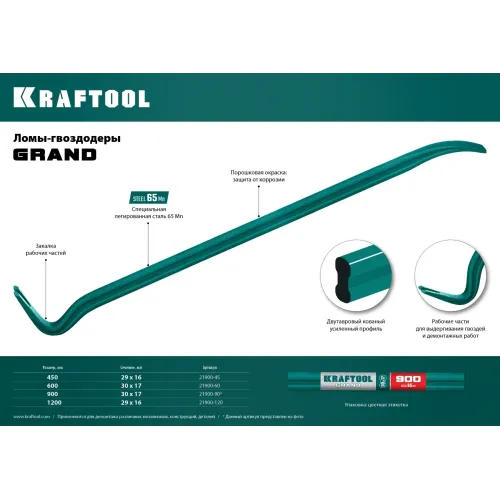 KRAFTOOL GRAND, 600 мм, 30 х 17 мм, двутавровый лом-гвоздодер (21900-60)