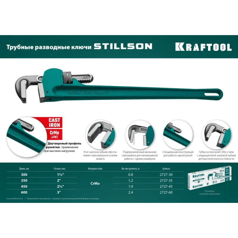 KRAFTOOL STILLSON, 2″, 350 мм, трубный разводной ключ (2727-35)
