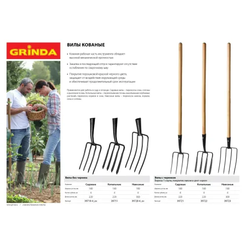 GRINDA 180 х 220 мм, кованная рабочая часть, четырехзубые, без черенка, антикор. покрытие, вилы кованые (39710-4)