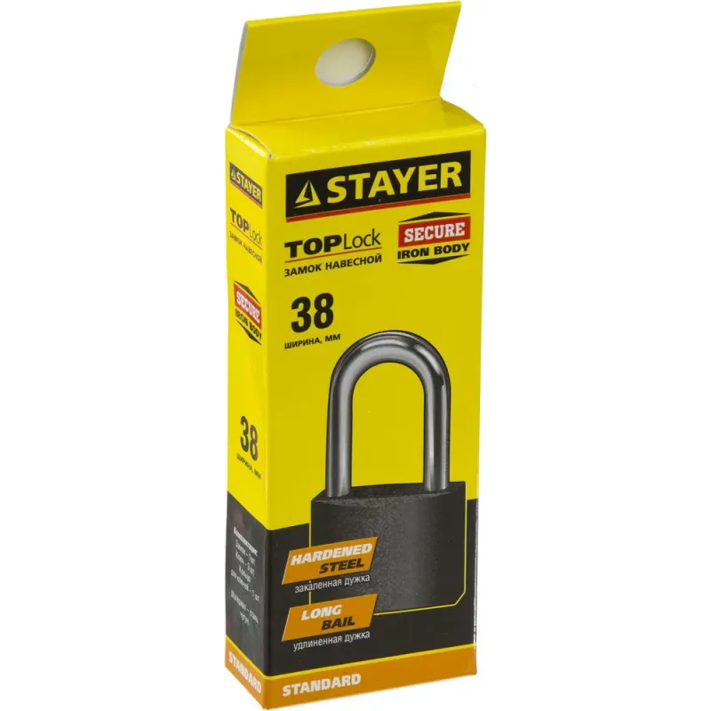 STAYER 38 мм, удлиненная дужка, навесной замок (37160-38-1)