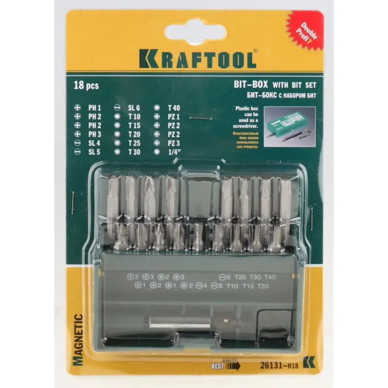 KRAFTOOL 18 шт, с магнитным адаптером, набор бит (26131-H18)