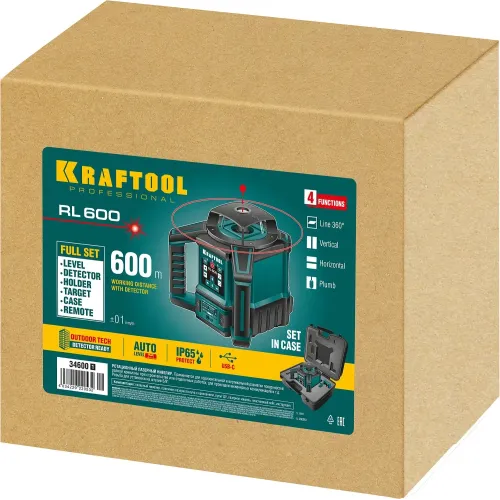 KRAFTOOL RL600, 600 м, ротационный лазерный нивелир (34600)