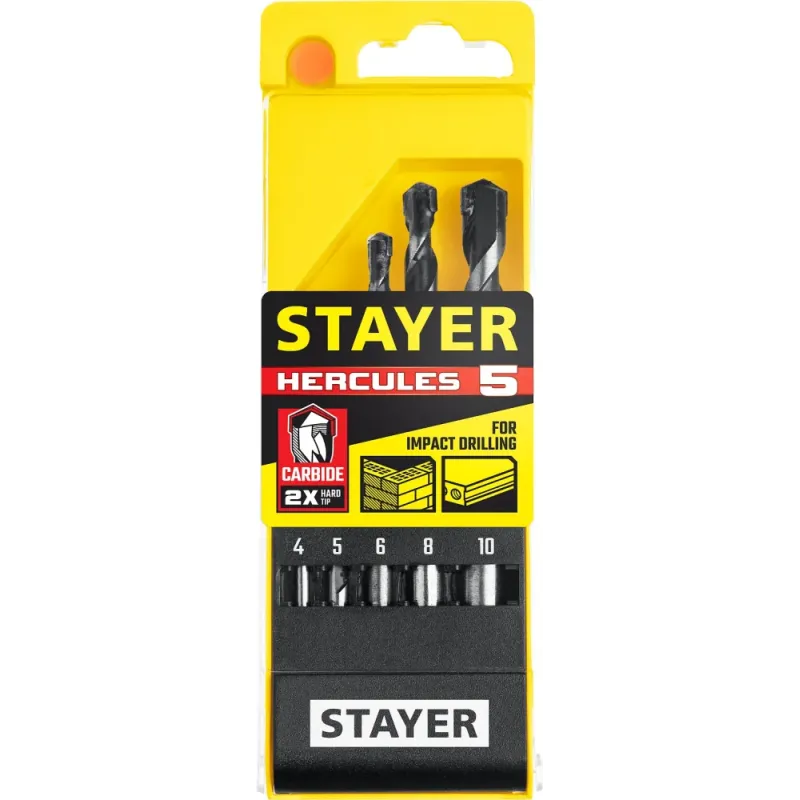 STAYER Hercules, 5 шт: d 4-5-6-8-10 мм, набор сверл по бетону, Professional (2915-H5)