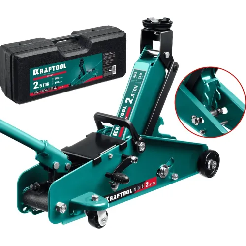 KRAFTOOL S-PIN, в кейсе 2.5 т, 140 - 385 мм, с увеличенным подъемом и фиксатором, подкатной домкрат (43457-2.5-K)