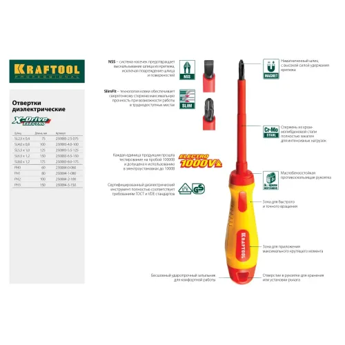 KRAFTOOL PH3 х 150 мм, высоковольтная отвертка (250084-3-150)