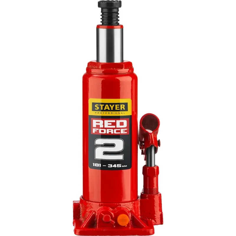 STAYER RED FORCE, в кейсе, 2 т, 181 - 345 мм, бутылочный гидравлический домкрат, Professional (43160-2-K)