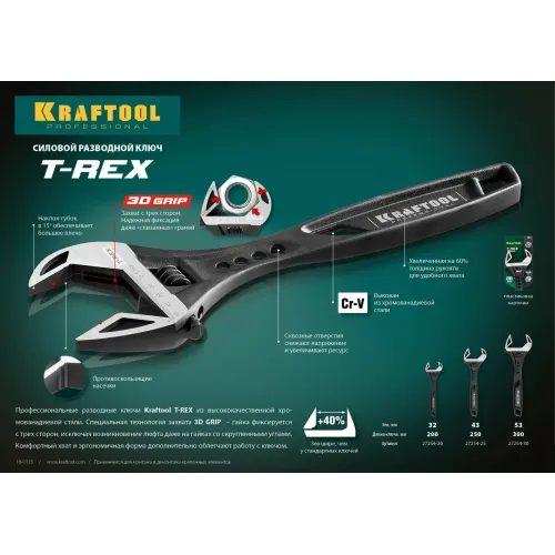 KRAFTOOL T-REX, 200/32 мм, силовой разводной ключ (27254-20)