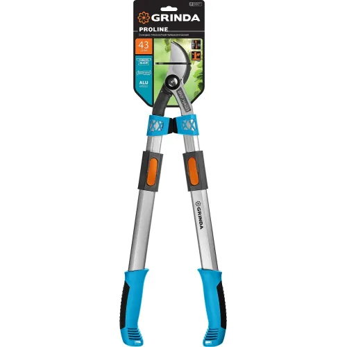 GRINDA F-900T, 650 - 900 мм, кованые лезвия, алюминиевые ручки, телескопический, плоскостной сучкорез, PROLine (424510)