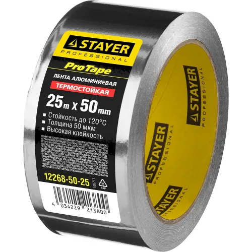 STAYER ProTape, 50 мм, 25 м, до 120 °С, самоклеящаяся алюминиевая лента, Professional (12268-50-25)