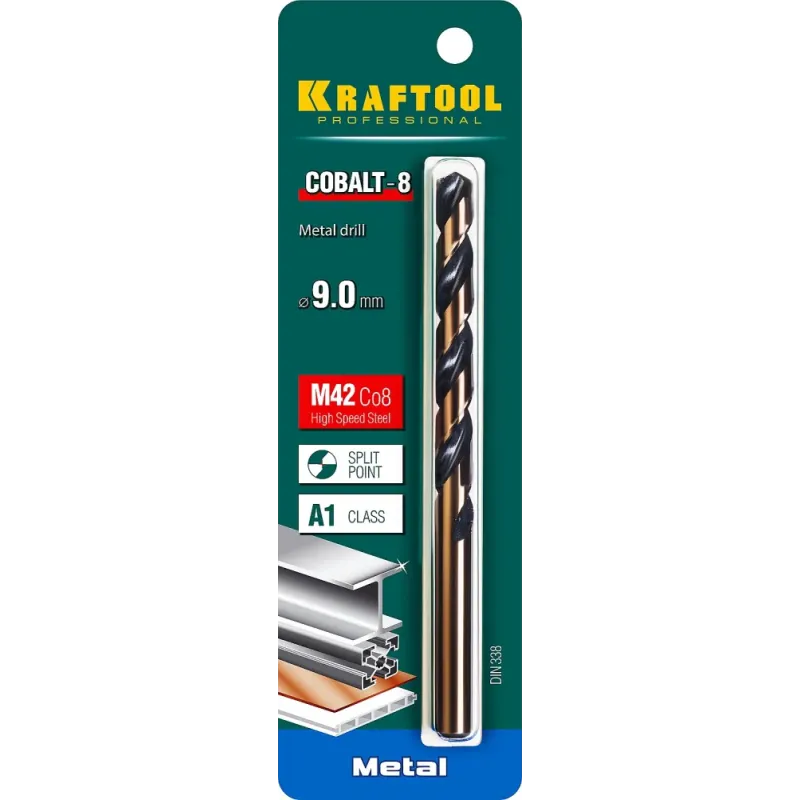KRAFTOOL COBALT-8, 9.0 х 125 мм, сталь М42, HSS-Co(8%), сверло по металлу (29656-9)