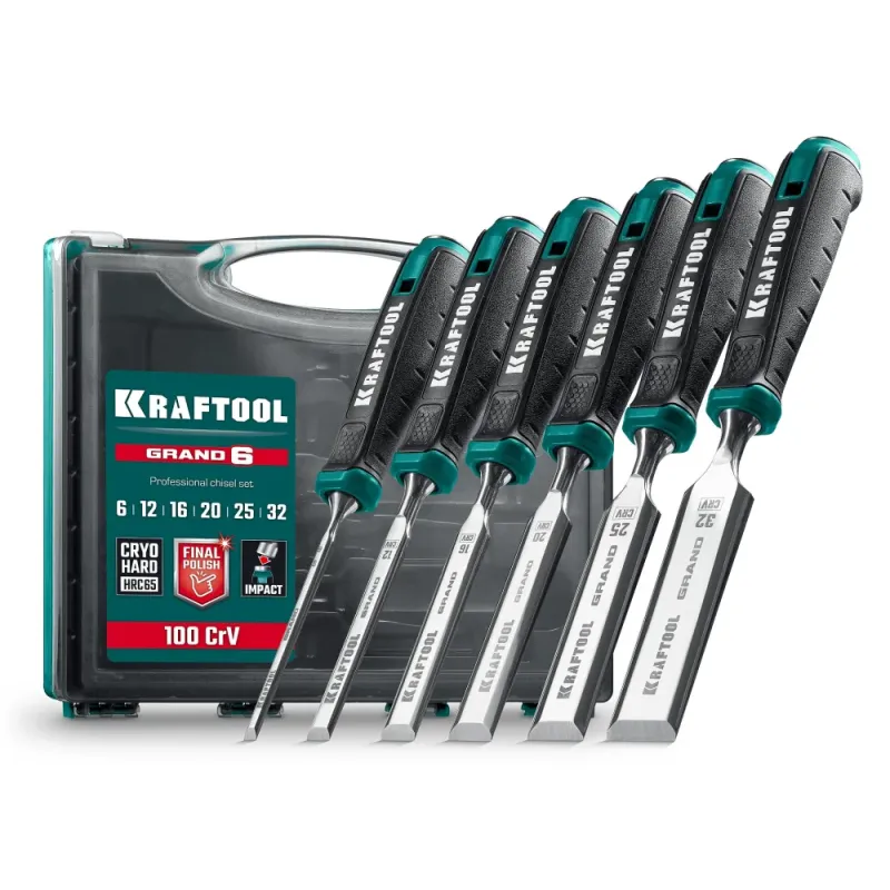 KRAFTOOL GRAND-6 набор стамесок-долот с двухкомпонентной рукояткой, 6 шт
