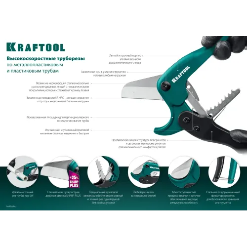 KRAFTOOL до 42 мм, высокоточный труборез по металлопластиковым и пластиковым трубам (23381-42)