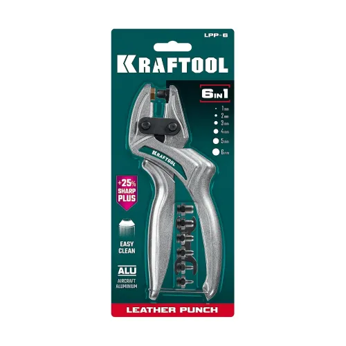 KRAFTOOL LPP-6 с набором насадок 1-6 мм, мощный дырокол для кожи (22952)