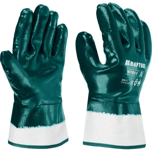 KRAFTOOL HYKRAFT Heavy Duty - особопрочные, XL (10), с крагой, нитриловое покрытие, высокая защита от нефтепродуктов, перчатки (11288-XL)
