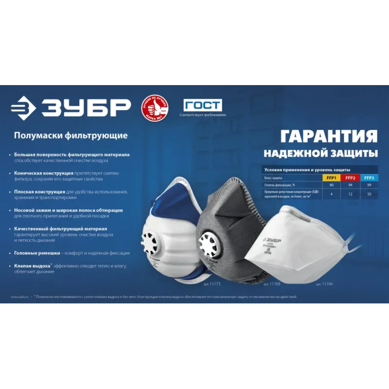 ЗУБР Ф-95, класс защиты FFP2, коническая, фильтрующая полумаска (11169-2)