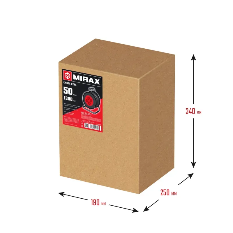 MIRAX ПВС, 2 х 0.75 мм2, 50 м, 1300 Вт, удлинитель на катушке (55052-50)