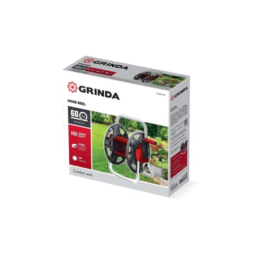 GRINDA HRM-60, для шлангов 60м x 1/2″ и 30м х 3/4″, стальные опоры, пластиковый барабан, катушка для шлангов (8-428410)