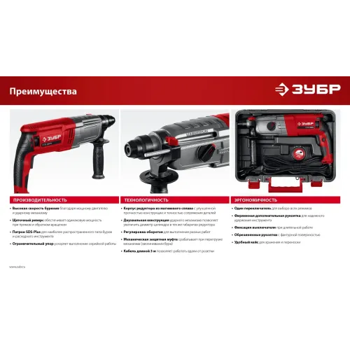 ЗУБР 32 мм, 1200 Вт, перфоратор SDS Plus, мет. корпус (П-32-1200 М)