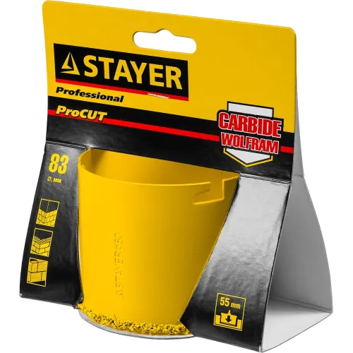 STAYER 83 мм, L 55 мм, карбид вольфрама, кольцевая коронка, Professional (33345-83)