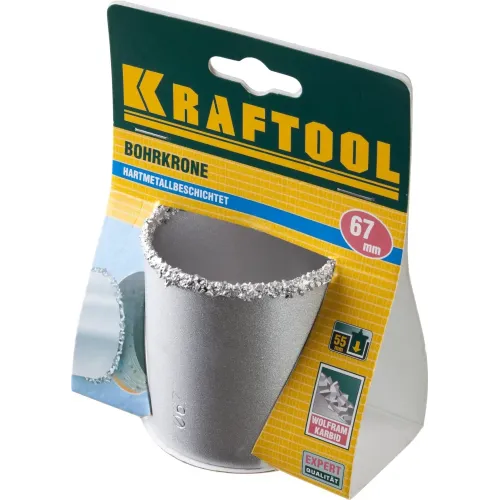 KRAFTOOL 67 мм, L 55 мм, карбид вольфрама, коронка кольцевая (33401-67)