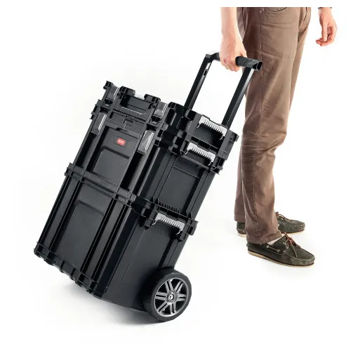 KETER SMART ROLLING, 564 х 373 х 700 мм, (22″), набор пластиковый ящик-тележка + ящик для инструментов + ящик органайзер (38390-22)