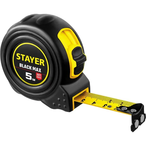 STAYER BlackMax, 5 м х 19 мм, рулетка с двумя фиксаторами, Professional (3410-05)