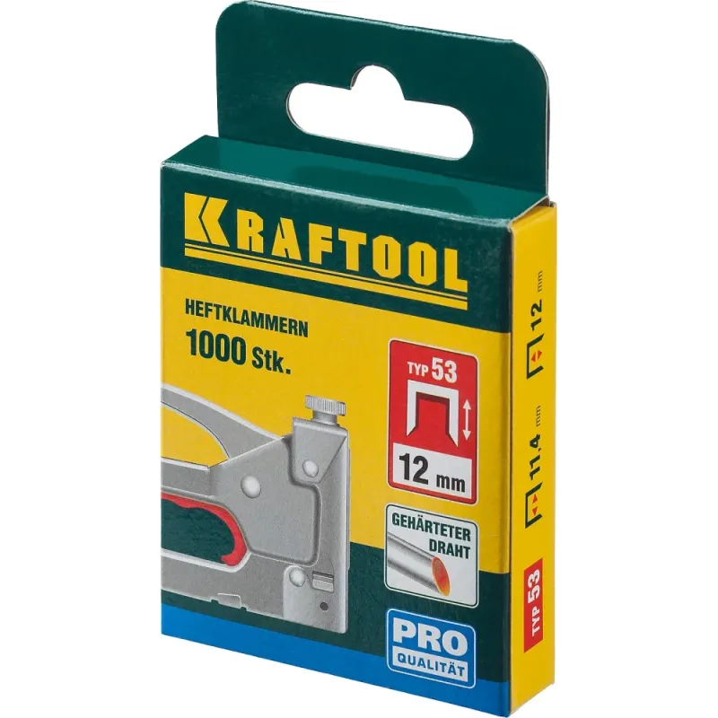 KRAFTOOL скобы тип 53 (A/10/JT21), 12 мм, калибр 23GA. 1000 шт (31670-12)