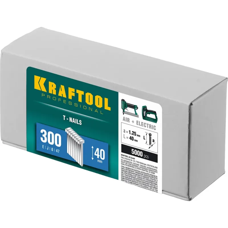 KRAFTOOL гвозди тип 300 (47/J/ F), 40 мм, калибр 18GA. 5000 шт (31785-40)