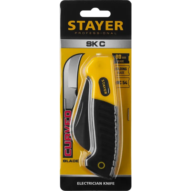 STAYER изогнутое лезвие, монтерский складной нож, Professional (45409)