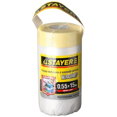 STAYER 0.55 х 15 м, 9 мкм ПВД, защитная пленка-маскер с клейкой лентой (12255-055-15)