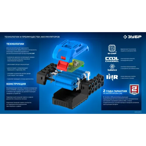 ЗУБР Power PRO, 20 В, 2.0 А·ч, аккумулятор LMS, ПРОФЕССИОНАЛ (BP-P-20-2)