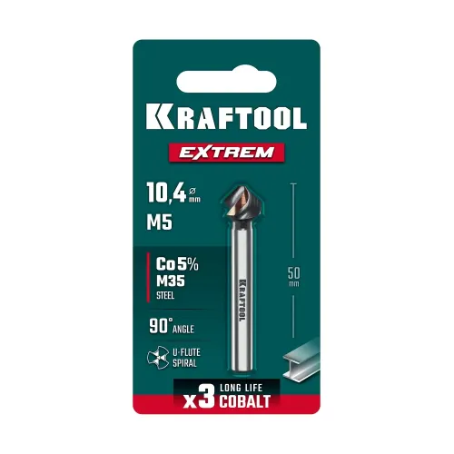 KRAFTOOL EXTREM, d 10.4х6х50 мм, Z3, 90°, сталь M35, U-образная спираль, зенковка (29734-5)