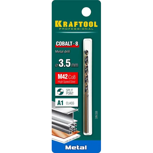 KRAFTOOL COBALT-8, 3.5 х 70 мм, сталь М42, HSS-Co(8%), сверло по металлу (29656-3.5)