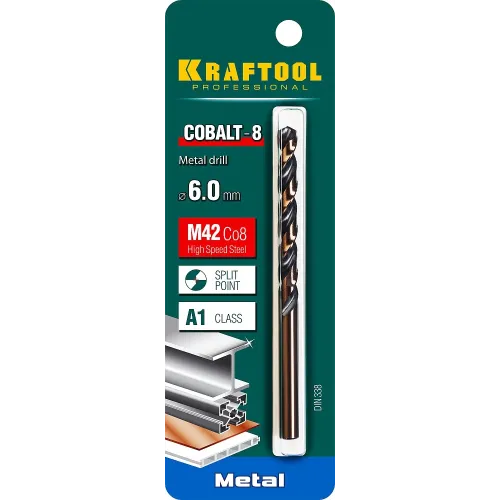 KRAFTOOL COBALT-8, 6.0 х 93 мм, сталь М42, HSS-Co(8%), сверло по металлу (29656-6)