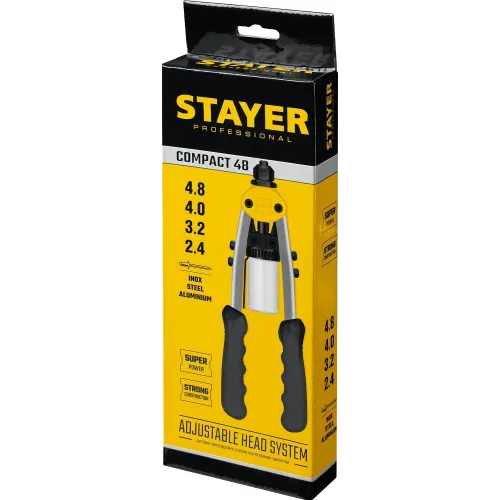 STAYER Compact-48, 2.4 - 4.8 мм, 280 мм, компактный двуручный заклепочник, Professional (3116)